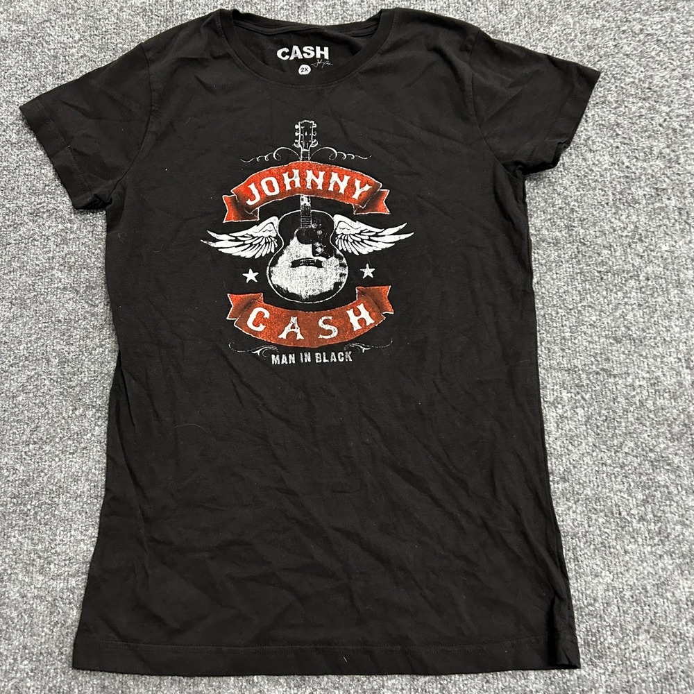 Johnny Cash T-Shirt Womens Size 2X Black Graphic Man In Black Cotton Tee
